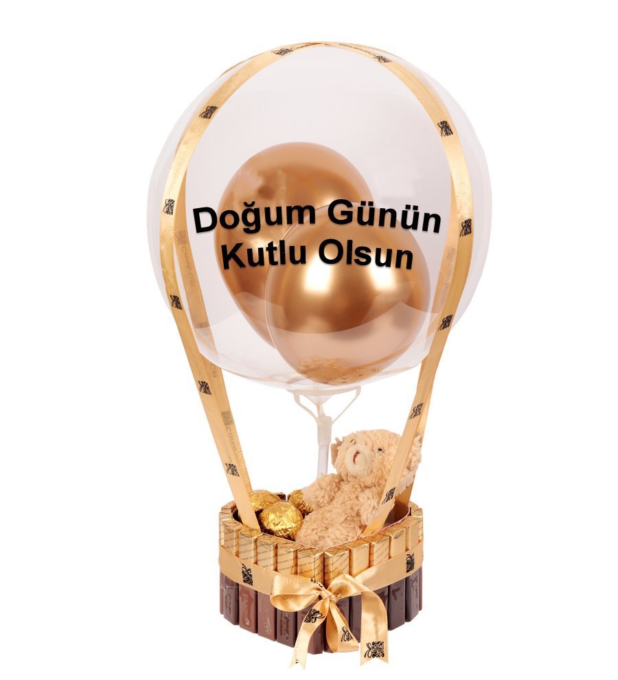 Kalp Golden Merci Serisi Balonlu Peluşlu Gold Fındıklı Çikolata