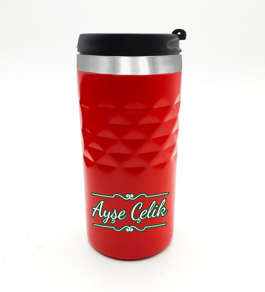 Yılbaşı Temalı Kişiye Özel Kırmızı Termos & Kardan Adam & Çorap Hediye Seti