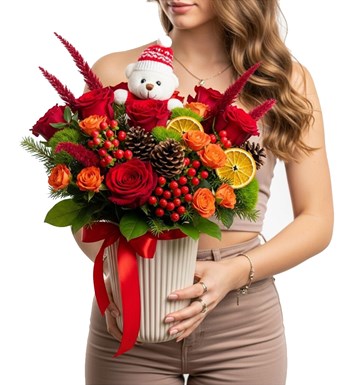 Lilyana Flowers - Kış Masalı Ayıcık Yılbaşı Vazosu