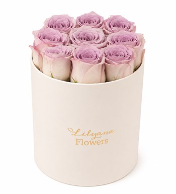 Lilyana Flowers - Yuvarlak Beyaz Kutuda Lila Gül