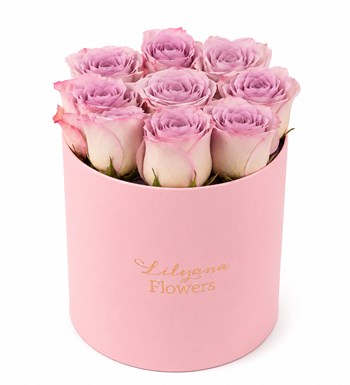 Lilyana Flowers - Yuvarlak Pembe Kutuda Lila Gül